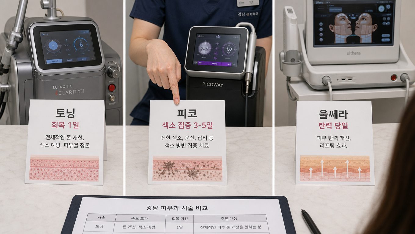 강남 레이저 시술 종류별 효과와 회복 기간 비교