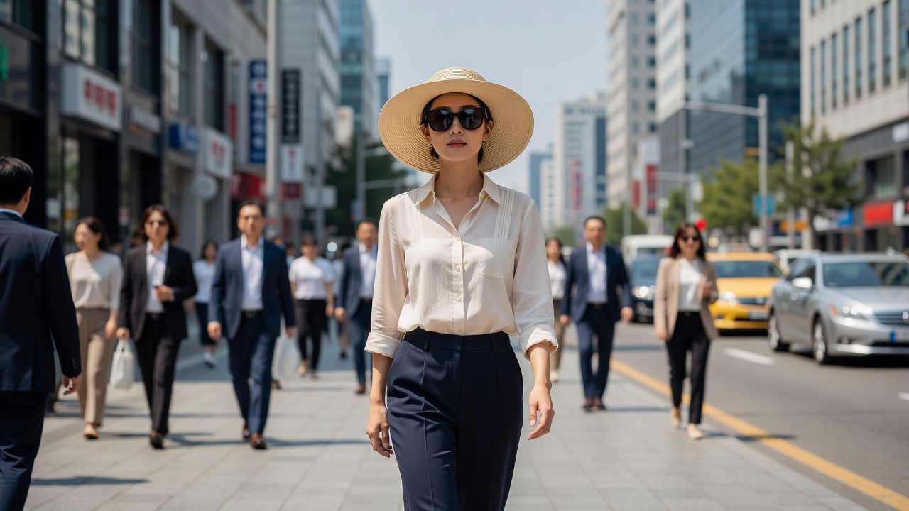 강남 보톡스 후 관리를 위해 자외선과 미세먼지를 피하는 모습