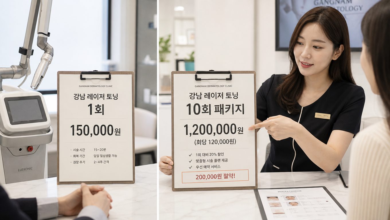 강남 레이저 토닝 1회 가격 비교와 10회 패키지 비용