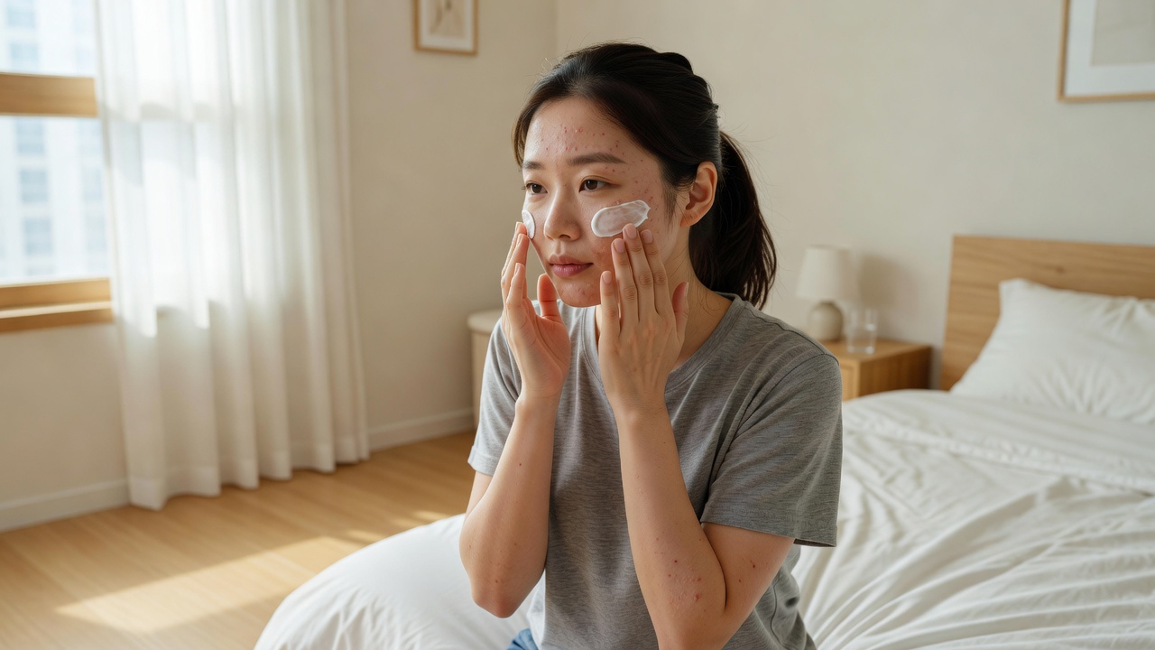 강남 모공 레이저 회복 중 보습 관리하는 모습