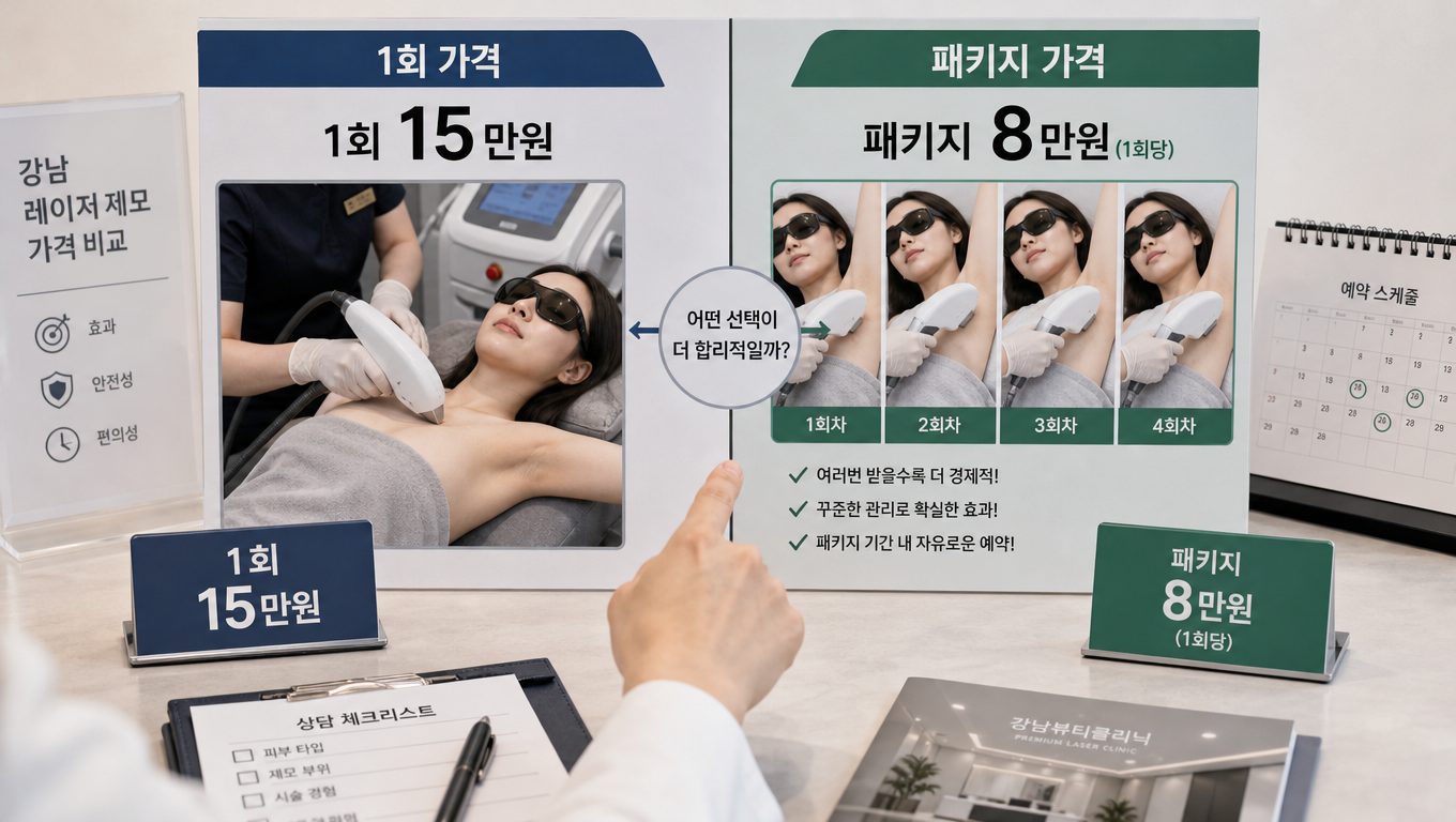 강남레이저제모 1회 가격과 패키지 비용 비교