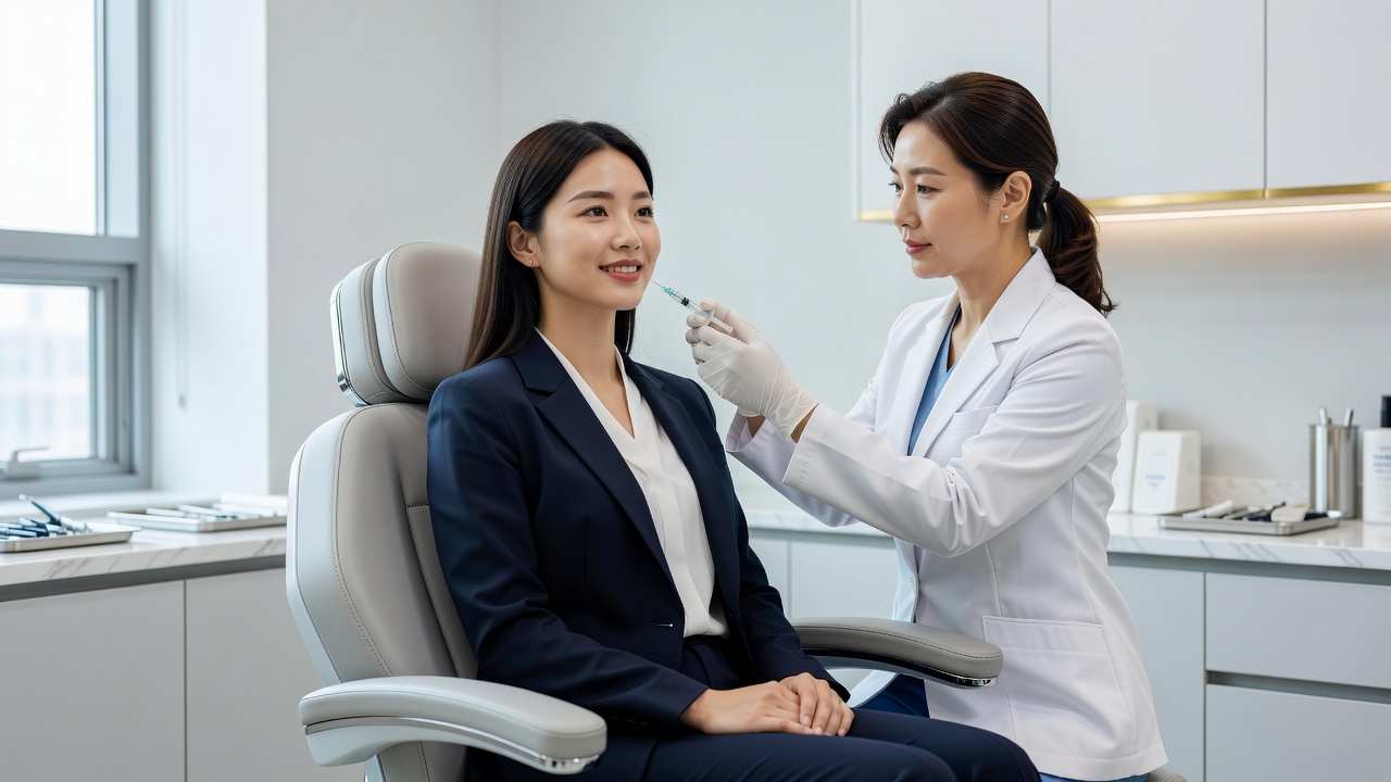 역삼역피부과에서 사각턱 보톡스 시술을 받는 모습