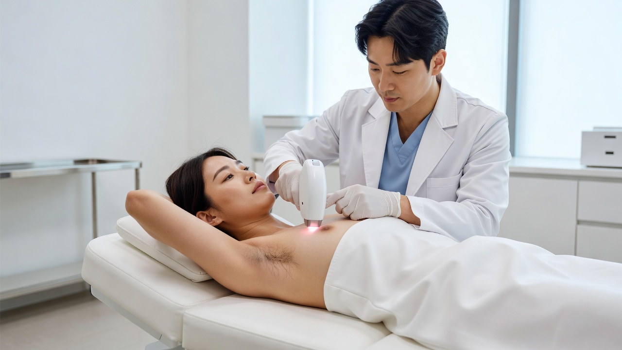 강남 레이저로 모낭 집중 치료하는 시술 장면