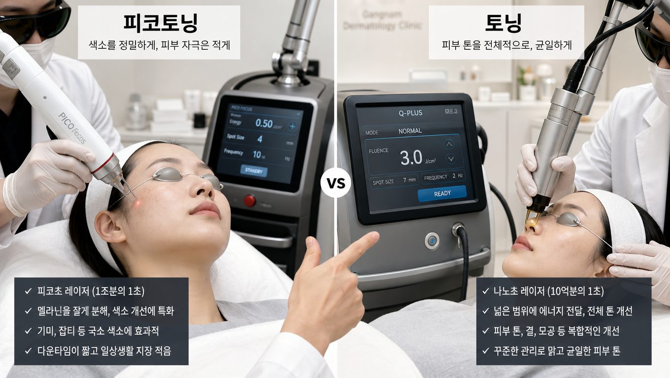 강남 피코토닝 vs 토닝 차이점 비교
