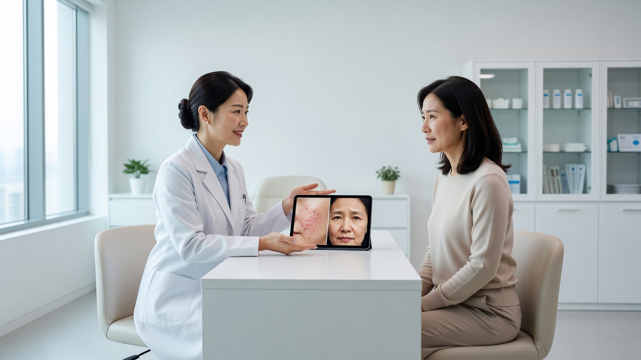 강남 피부과 레이저 보톡스 상담 중인 의사와 환자
